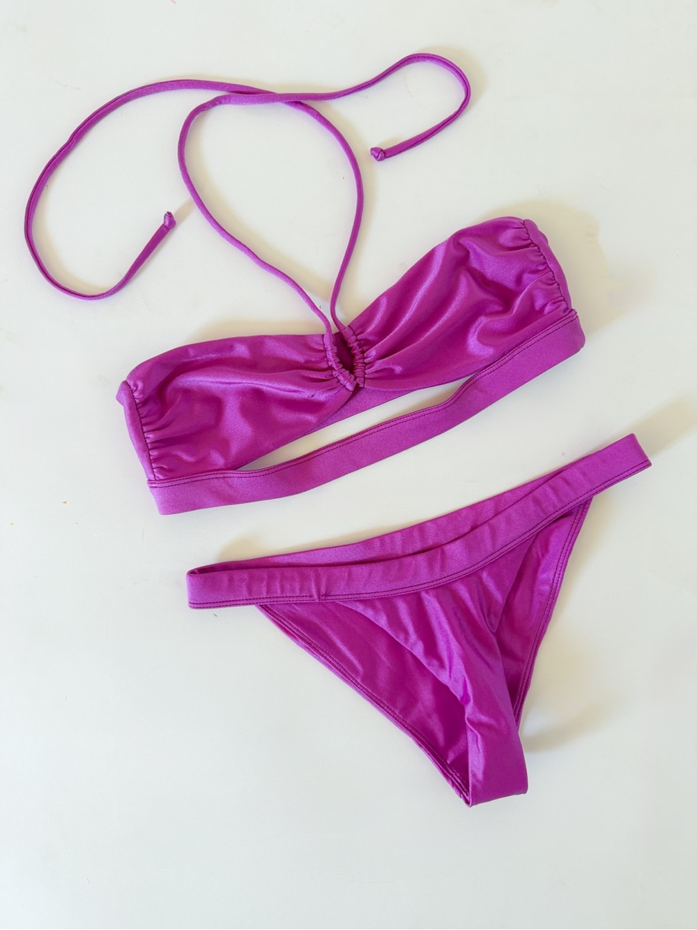 Lovers + Friends Magenta Satin-Look Bikini Set